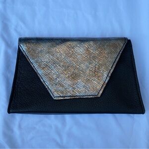 Handmade Dark Brown and Metallic Silver/Brown Leather Clutch